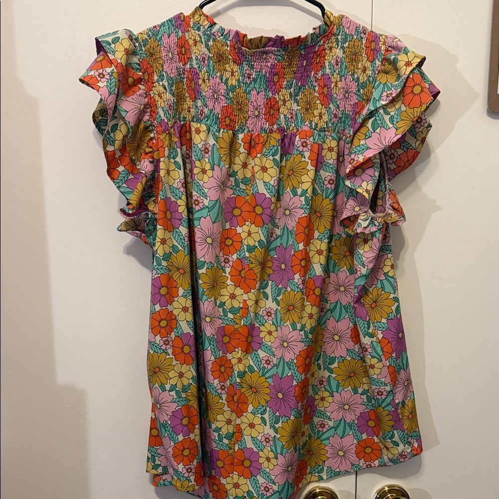 Umgee Multicolor Floral Ruffle Blouse - Picture 3 of 3
